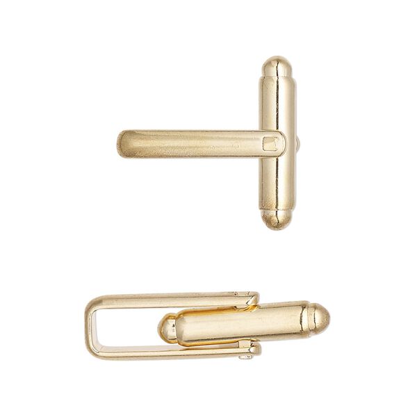 Cuff link, gold-finished brass, 19x17mm with 5x3mm oval pad. Sold per pkg of 3 pairs. image number 0