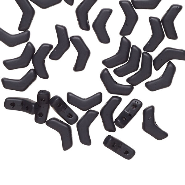 Bead, Preciosa, Czech pressed glass, opaque matte jet, 8.5x4.5mm double-drilled chevron. Sold per pkg of 30. image number 0