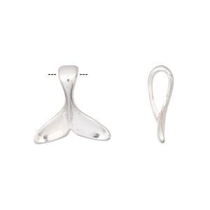 Charm, silver-finished "pewter" (zinc-based alloy), 16mm 3D whale tail. Sold per pkg of 4.