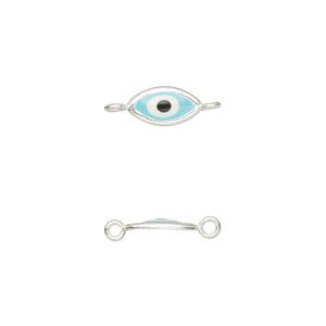 Link, enamel and sterling silver, blue / white / black, 9x4.5mm single-sided eye. Sold individually.