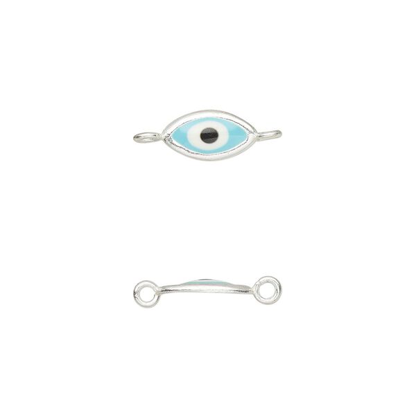 Link, enamel and sterling silver, blue / white / black, 9x4.5mm single-sided eye. Sold individually. image number 0