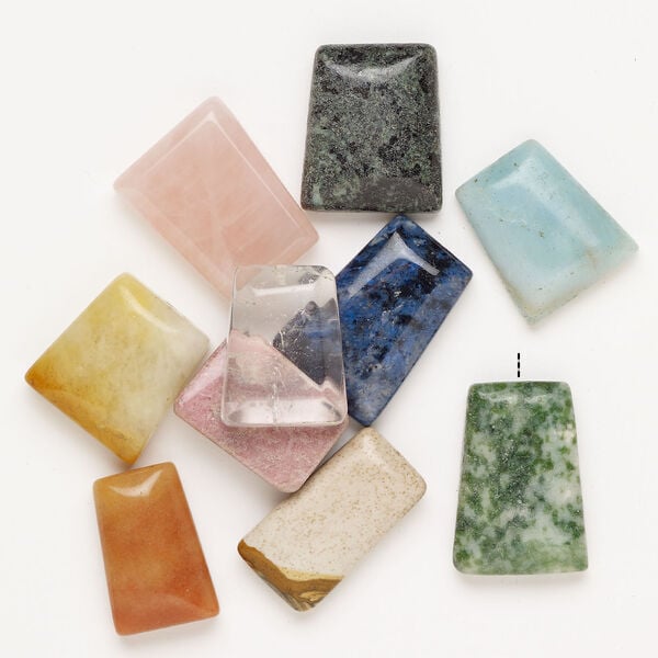 Multi-gemstone 1pkg10, half-drilled puffed / flat trapezoid drop mix 19x16mm-29x20mm image number 1