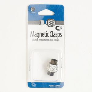 Clasp magnetic 1pkg1, 19x14mm / fits 7mm cord end, antique brass-finished steel / brass white / clear 1-strand