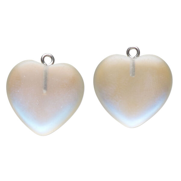 Drop 1pkg2 glass, 20x19mm heart, matte translucent iridescent clear image number 0