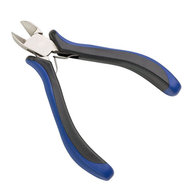 Pliers, side-cutter, plastic and nickel-plated steel, blue and black, 5 inches. Sold individually. image number 0