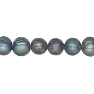 Freshwater 1pkg1, semi-round pearl, 15.5-16 inch blue grass 8-10mm cultured