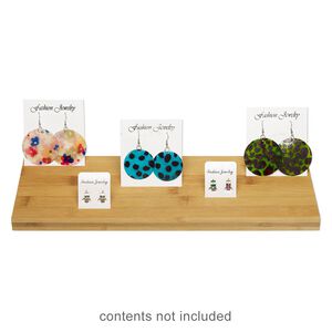 Display, earring card, lacquered bamboo, brown, 15x5.5 inch inclined. Sold individually.