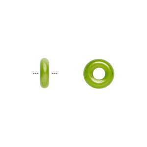 Bead, Czech pressed glass, opaque green apple, 9.5x3mm ring. Sold per pkg of 50.
