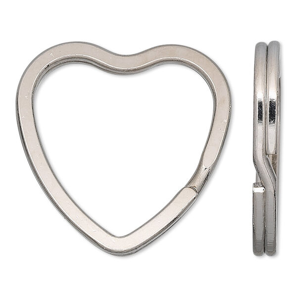 Split ring, nickel-finished steel, 32x31mm flat heart. Sold per pkg of 100. image number 0