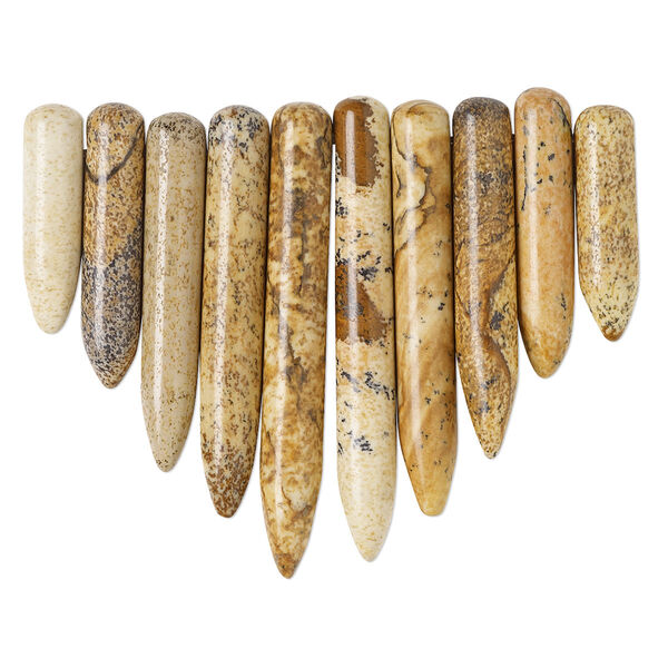 Picture jasper 1pkg10, top-drilled spike fan focal natural B grade, graduated 19x5mm-41x5.5mm image number 0