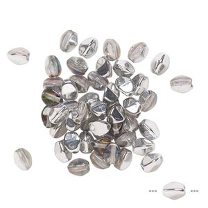 Bead, Preciosa, Czech pressed glass, translucent clear half-coated vitrail and opaque silver, 5x4mm buckwheat. Sold per pkg of 50.