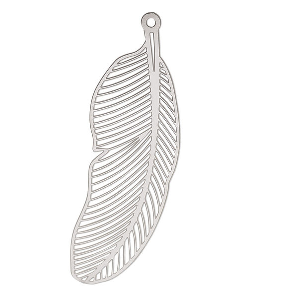 Focal, Lazer Lace™, stainless steel, 54x18mm two-sided feather. Sold per pkg of 2. image number 0