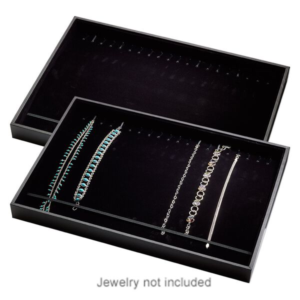 Display tray, bracelet and watch, leatherette and velveteen, black, 13-3/4 x 1-1/4 x 9-1/2 inches with insert. Sold individually. image number 0