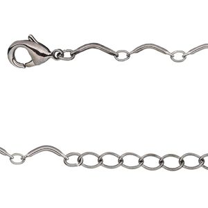 Chain, gunmetal-finished brass, 10x0.5mm curved tube, 36 inches with lobster claw clasp and 1-1/4 inch extender chain. Sold individually.