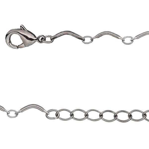 Chain, gunmetal-finished brass, 10x0.5mm curved tube, 36 inches with lobster claw clasp and 1-1/4 inch extender chain. Sold individually. image number 0