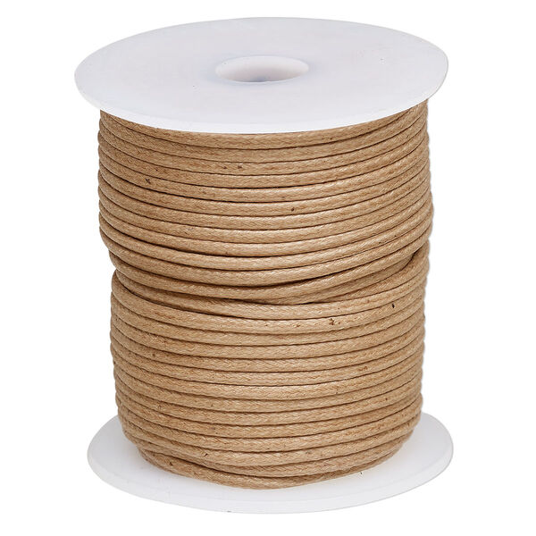 Cord, waxed cotton, light brown, 2mm, 50+ pound test. Sold per 25-meter spool. image number 0