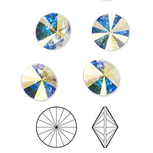 Chaton 4pk crystal AB foil back, Crystal Passions® 10.54-10.91mm rivoli SS47 1122