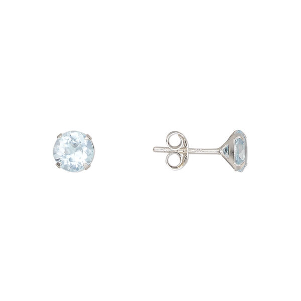Earstud, Create Compliments®, sterling silver and topaz (irradiated), 6mm round. Sold per pair. image number 0