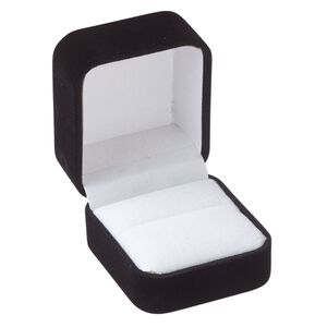 Box, ring, satin and flocked velveteen, black and white, 1-7/8 x 1-5/8 x 2-inch square. Sold individually.