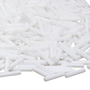 Bead, Miyuki, bugle bead, glass, pkg/250 g, 12x2.4mm center-drilled, opaque white, (RBU-402).