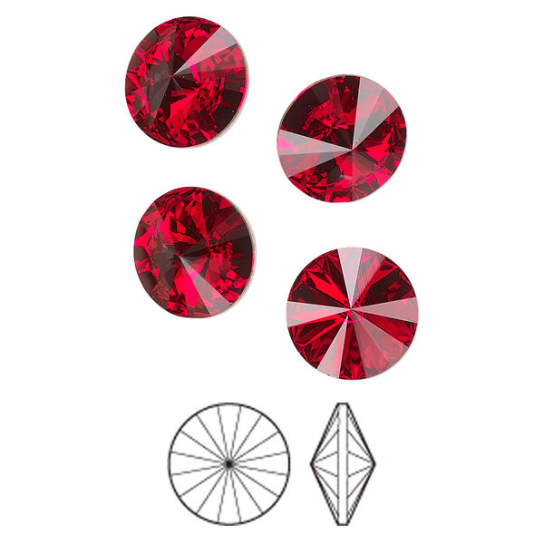 Chaton 144pk light Siam foil back, Preciosa MAXIMA Czech crystal rhinestone 10.54-10.91mm rivoli SS47 image number 0