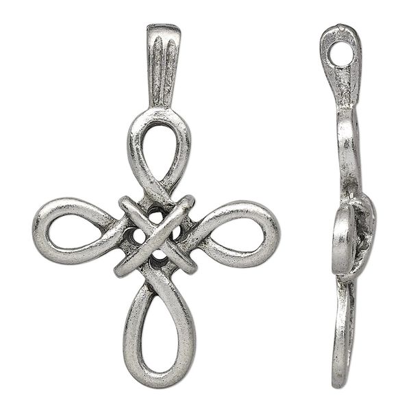 Pendant, antiqued pewter (tin-based alloy), 31x26.5mm woven cross. Sold individually. image number 0