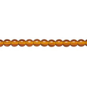 Bead, Preciosa, Czech glass druk, transparent dark topaz, 4mm round. Sold per 15-1/2" to 16" strand.