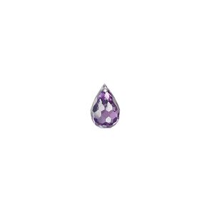 Bead, cubic zirconia, amethyst purple, 9x6mm top-drilled faceted teardrop, Mohs hardness 8-1/2. Sold per pkg of 2.