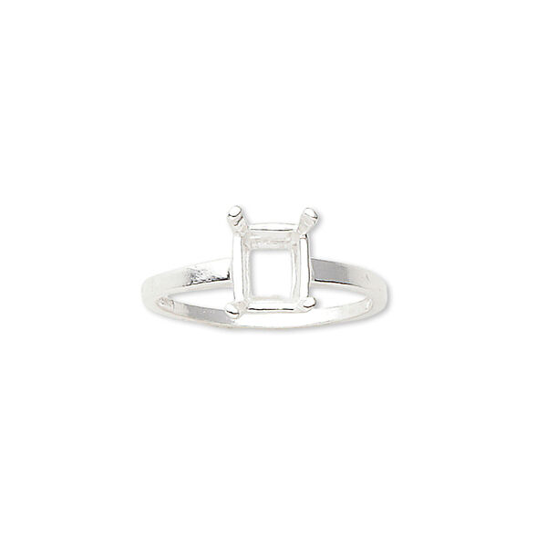Ring, Sure-Set™, sterling silver, 8x6mm 4-prong emerald-cut basket setting, size 7. Sold individually. image number 0