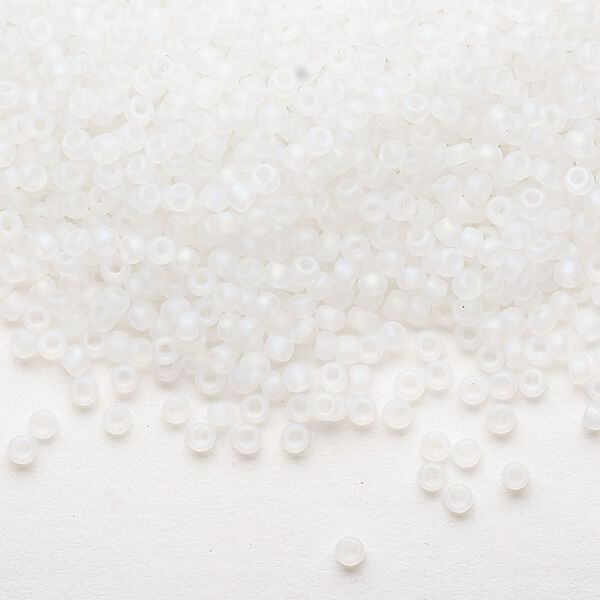 Seed bead, Dyna-Mites™, glass, pkg/1/2kg, #11 round, translucent frosted rainbow white, (4FAB 11/0 RR). image number 0