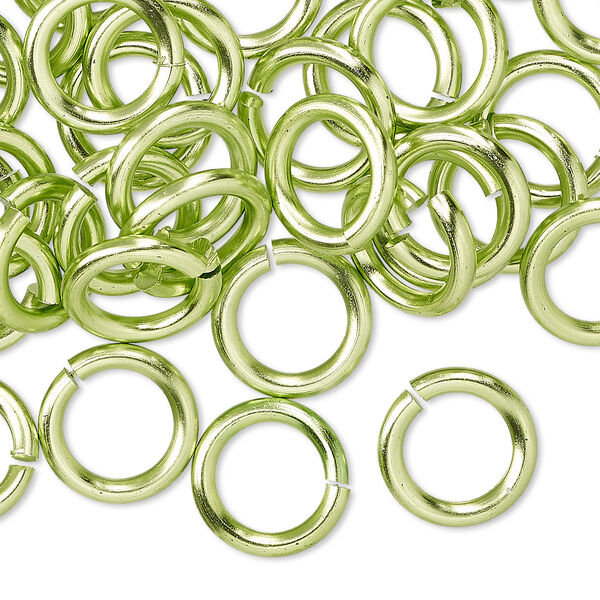 Jump ring, anodized aluminum, green, 12mm round, 7.9mm inside diameter, 12 gauge. Sold per pkg of 100. image number 0