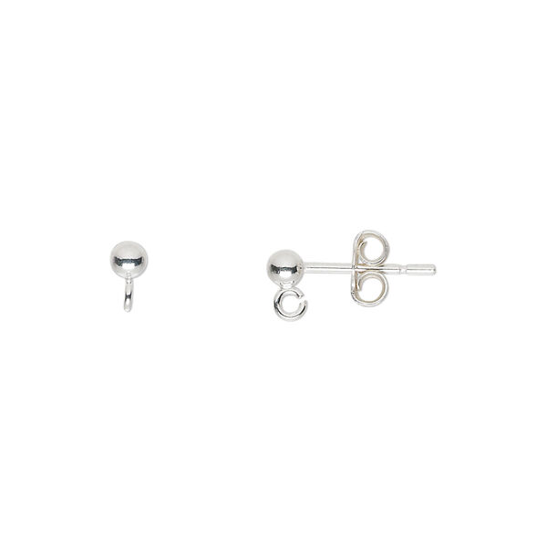 Earstud, sterling silver, 3mm ball with open loop. Sold per pkg of 5 pairs. image number 0