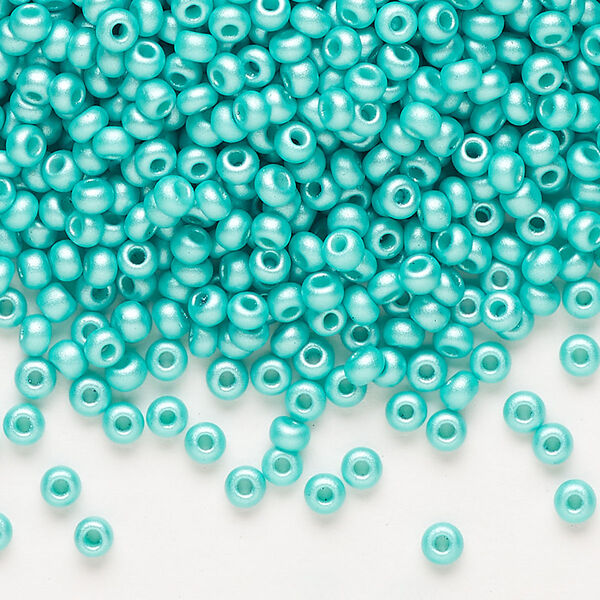 Seed bead, Preciosa Ornela Czech glass, pkg/50g, #8 rocaille, opaque PermaLux dyed sea green chalkwhite, (22016). image number 0