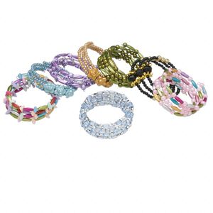 Bracelet mix, acrylic / glass / resin / steel memory wire, multicolored, mixed size and shape, adjustable from 6-1/2 to 8 inches. Sold per pkg of 8.
