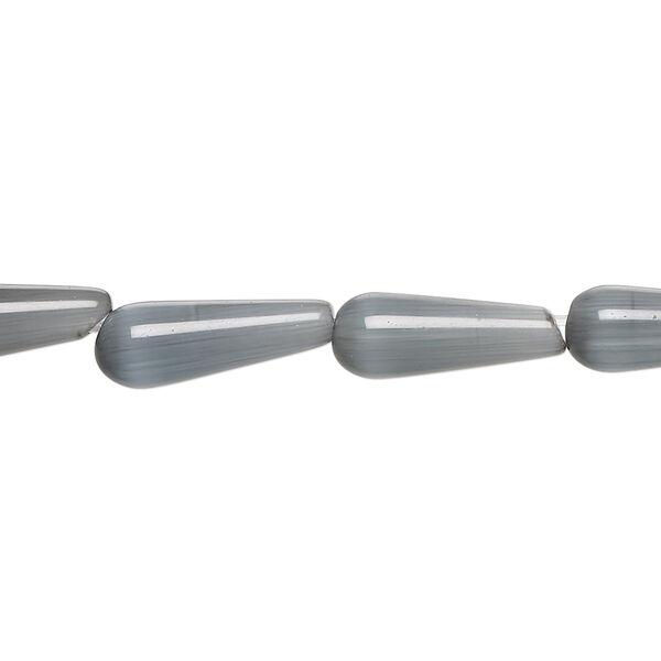 Bead, cat's eye glass (fiber optic glass), opaque black, 16x6mm teardrop, quality grade. Sold per 15-1/2" to 16" strand. image number 0