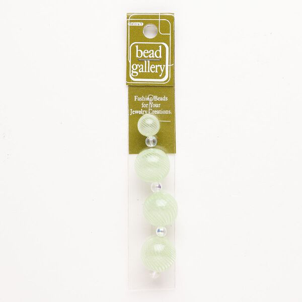 Bead 1pkg4 handblown glass, 12-19mm round / line design, assortment translucent green / clear image number 0