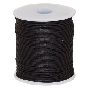 Cord, waxed cotton, black, 1mm, 20-pound test. Sold per 100-meter spool.