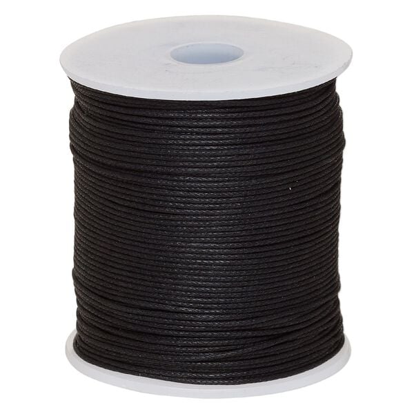 Cord, waxed cotton, black, 1mm, 20-pound test. Sold per 100-meter spool. image number 0