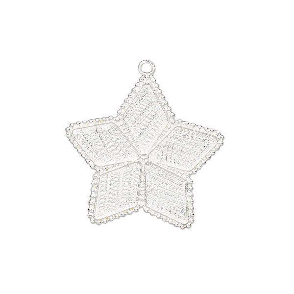 Drop, silver-plated brass, 24x23mm star with beaded edge and (5) 10x6mm rhombus settings. Sold individually. image number 0
