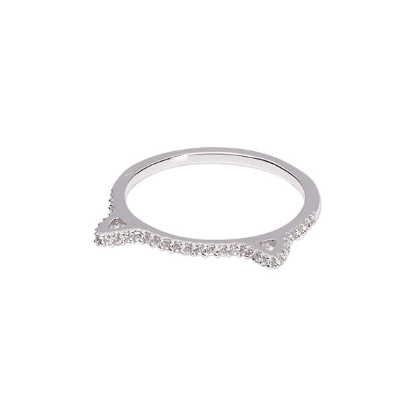 Ring, Create Compliments®, cubic zirconia and rhodium-plated sterling silver, clear, 1.5mm wide with cat ears, size 8. Sold individually. image number 0