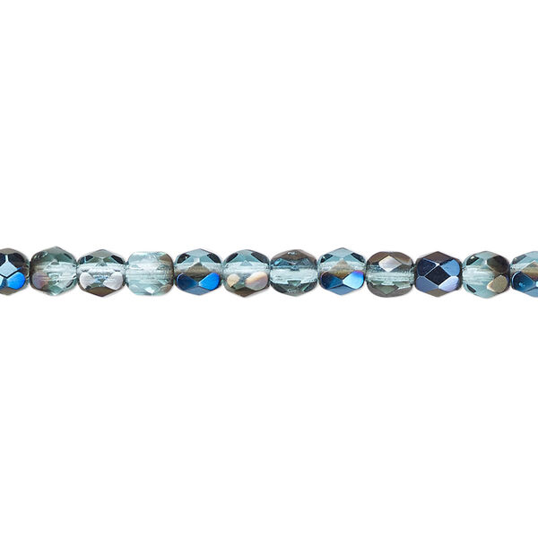 Bead, Czech fire-polished glass, teal blue iris, 4mm faceted round. Sold per 15-1/2" to 16" strand. image number 0