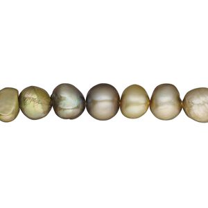 Pearl, cultured freshwater (dyed), iris bronze, 5-7mm flat sided round, D grade, Mohs hardness 2-1/2 to 4. Sold per 16-inch strand.