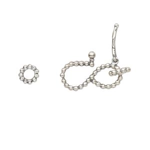 Clasp S-hook 1pkg1 sterling silver, 14x8mm / 5mm closed jump ring / safety latch, antiqued 1-strand