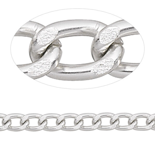 Chain, anodized aluminum, silver, 5mm drawn curb. Sold per pkg of 5 feet. image number 0