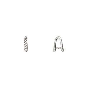Bail, ice-pick, antiqued sterling silver, 7.5x2mm with diagonal line design, 4.2mm grip length. Sold per pkg of 4.