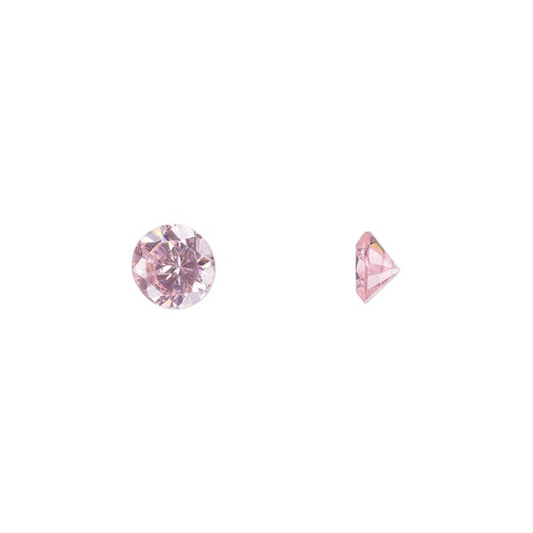 Gem, cubic zirconia, pink, 6mm faceted round, Mohs hardness 8-1/2. Sold per pkg of 2. image number 0