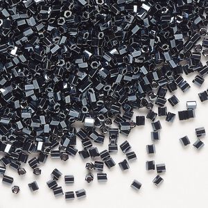 Seed bead, Miyuki, glass, pkg/50g, #11 2-cut hex, opaque metallic black (HEX-611).