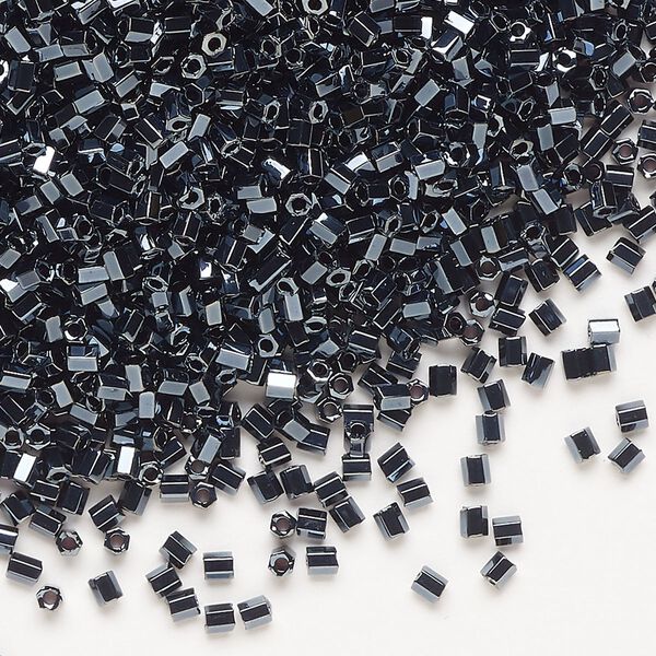 Seed bead, Miyuki, glass, pkg/50g, #11 2-cut hex, opaque metallic black (HEX-611). image number 0
