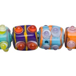 Bead, lampworked glass, multicolored, 14x11mm bumpy rectangle. Sold per 15-1/2" to 16" strand.