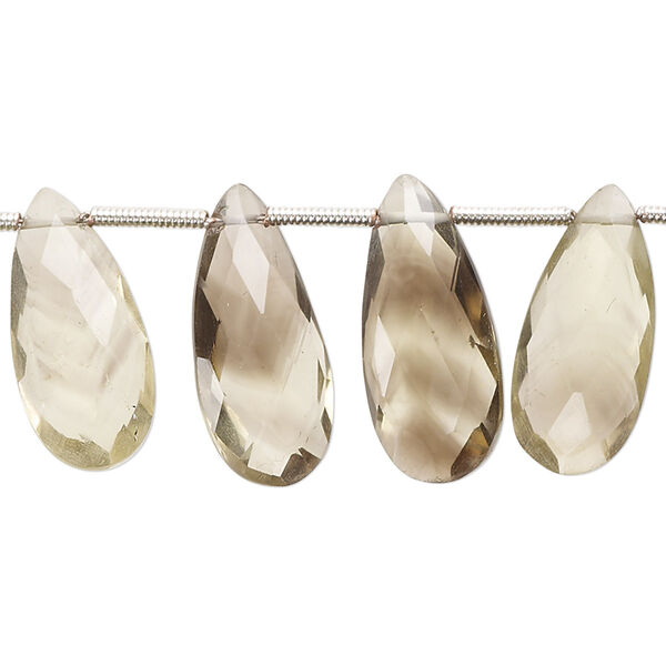 Bead, lemon smoky quartz (heated / irradiated), 19x18mm-23x10mm hand-cut top-drilled faceted puffed teardrop, B grade, Mohs hardness 7. Sold per pkg of 18. image number 0
